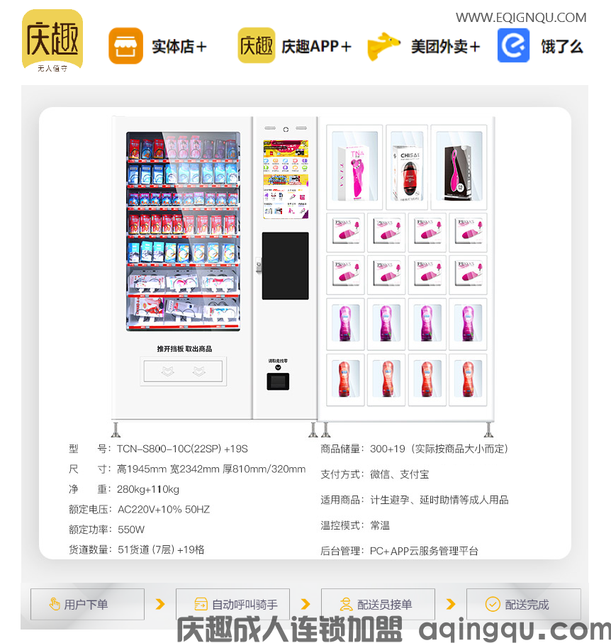 庆趣成人情趣用品无人售货机支持美团饿了么庆趣APP(图1)